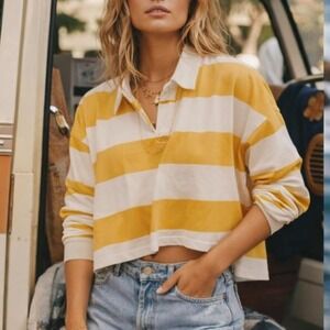 Yellow and white striped cotton rugby shirt #stripedshirt